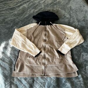 Faherty Two-Tone 100% cashmere sweater Hoodie Cardigan Cream and navy no holes M